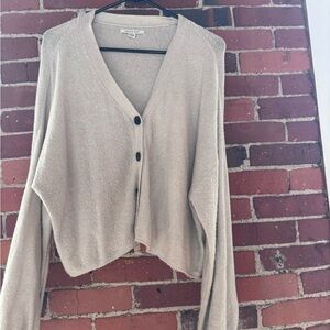 American Eagle Outfitters Beige Button-Front V-Neck Cardigan